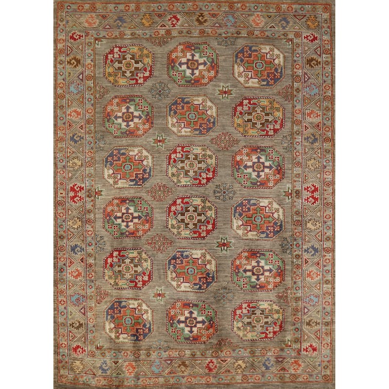 Hand Knotted Oriental 100% Wool Carpet Traditional Geometric Brown Kazak Area Rug - 6' 5'' X 4' 10''