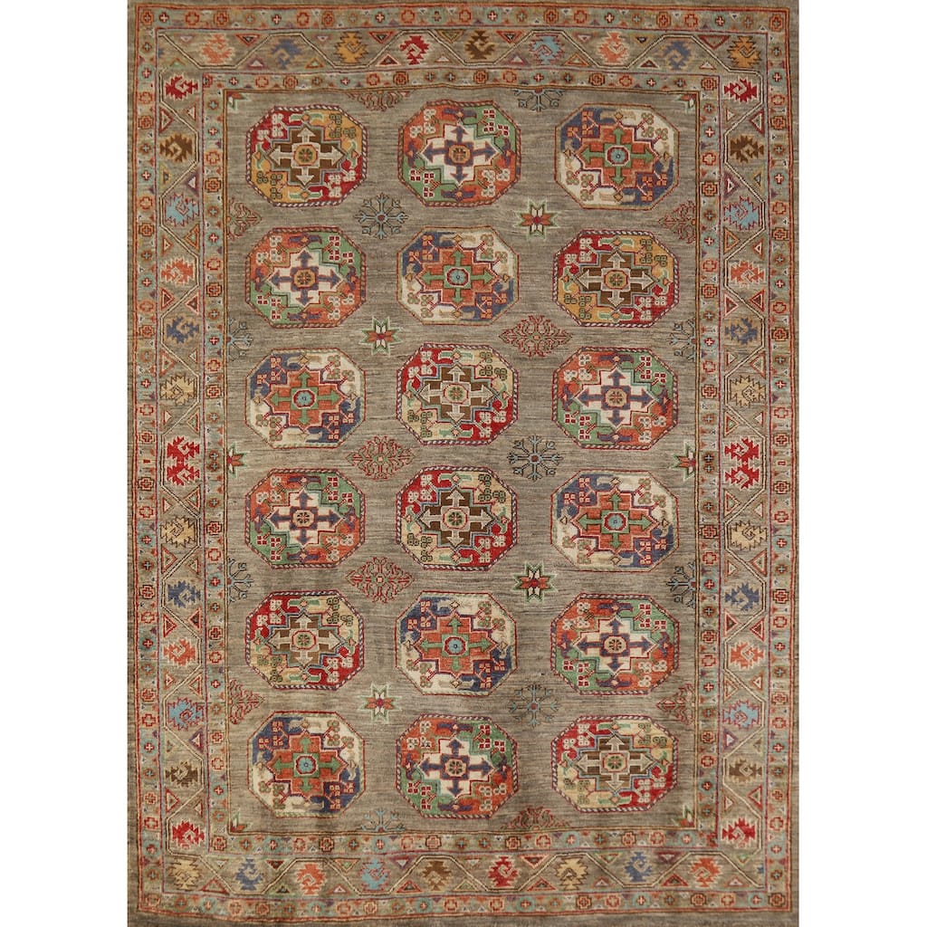 Hand Knotted Oriental 100% Wool Carpet Traditional Geometric Brown Kazak Area Rug - 6' 5'' X 4' 10''