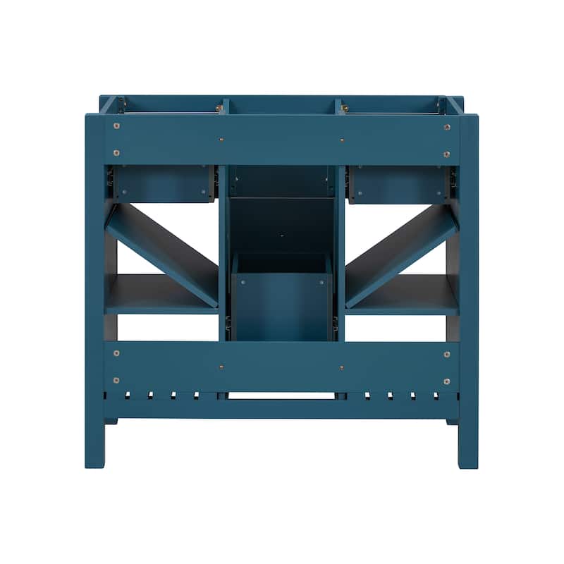 Roomfitters 36'' Bathroom Vanity, Solid Wood Frame Freestanding Storage Cabinet with 5 Drawers and Soft Closing Doors