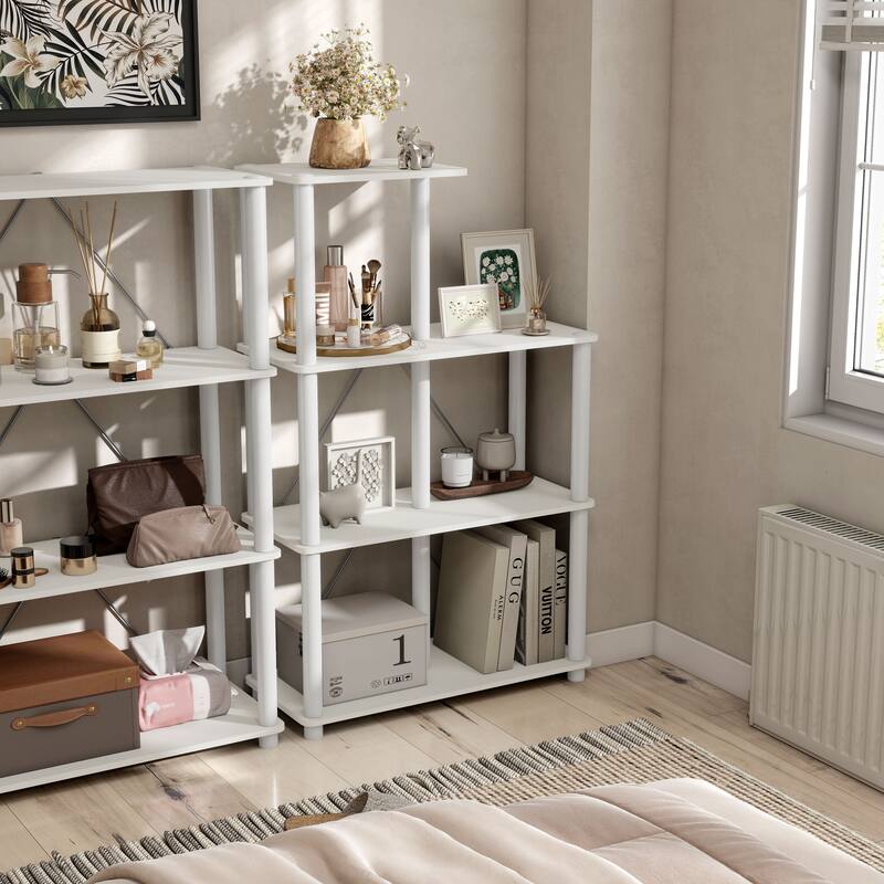 DH BASIC Modern Wood Shelving Unit with storage - Tier Shelves, Cube Ladder Shelf by Denhour
