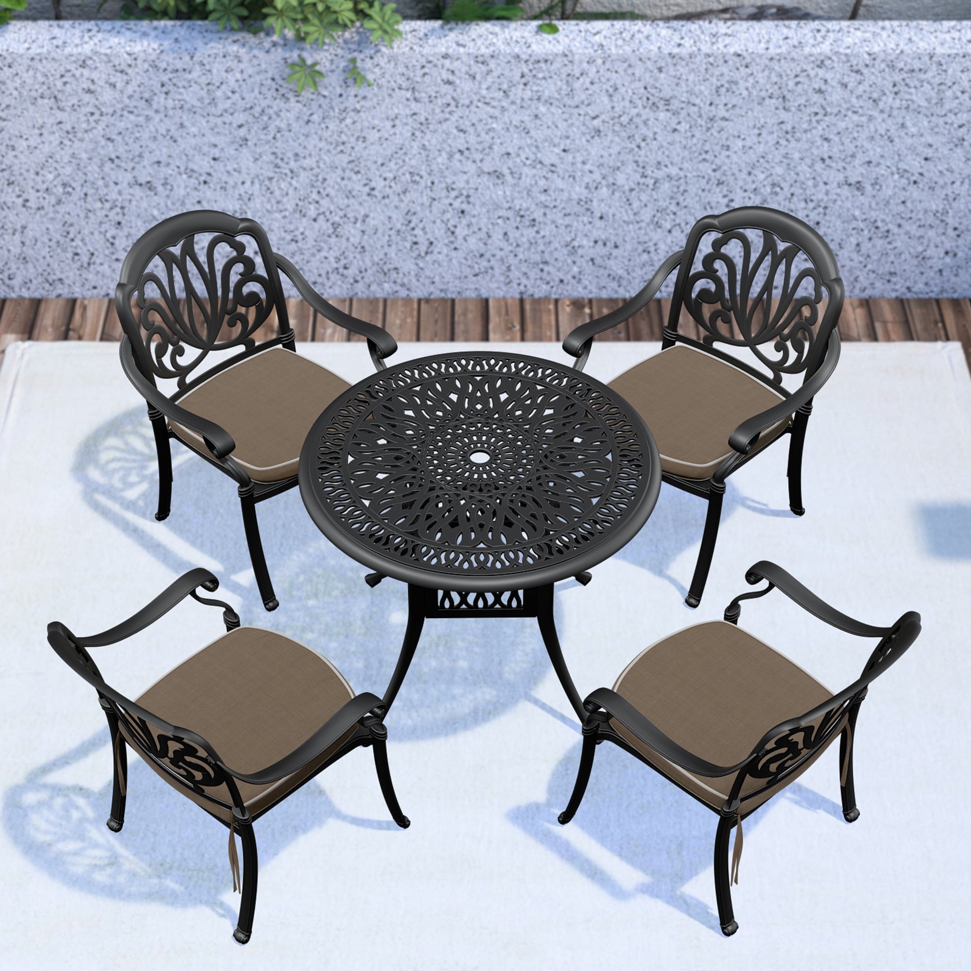 Outdoor cutlery set,(Cushions In Random Colors)5-Piece Set Of Cast Aluminum Patio Furniture With Cushions