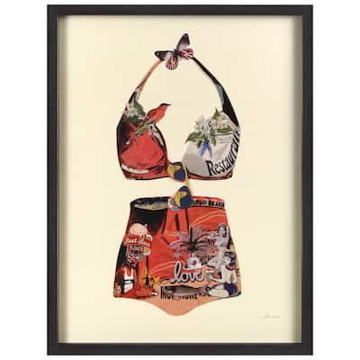 Empire Art "Monte Carlo Beach" Alex Zeng's dimensional collage, under glass & a black shadow box frame