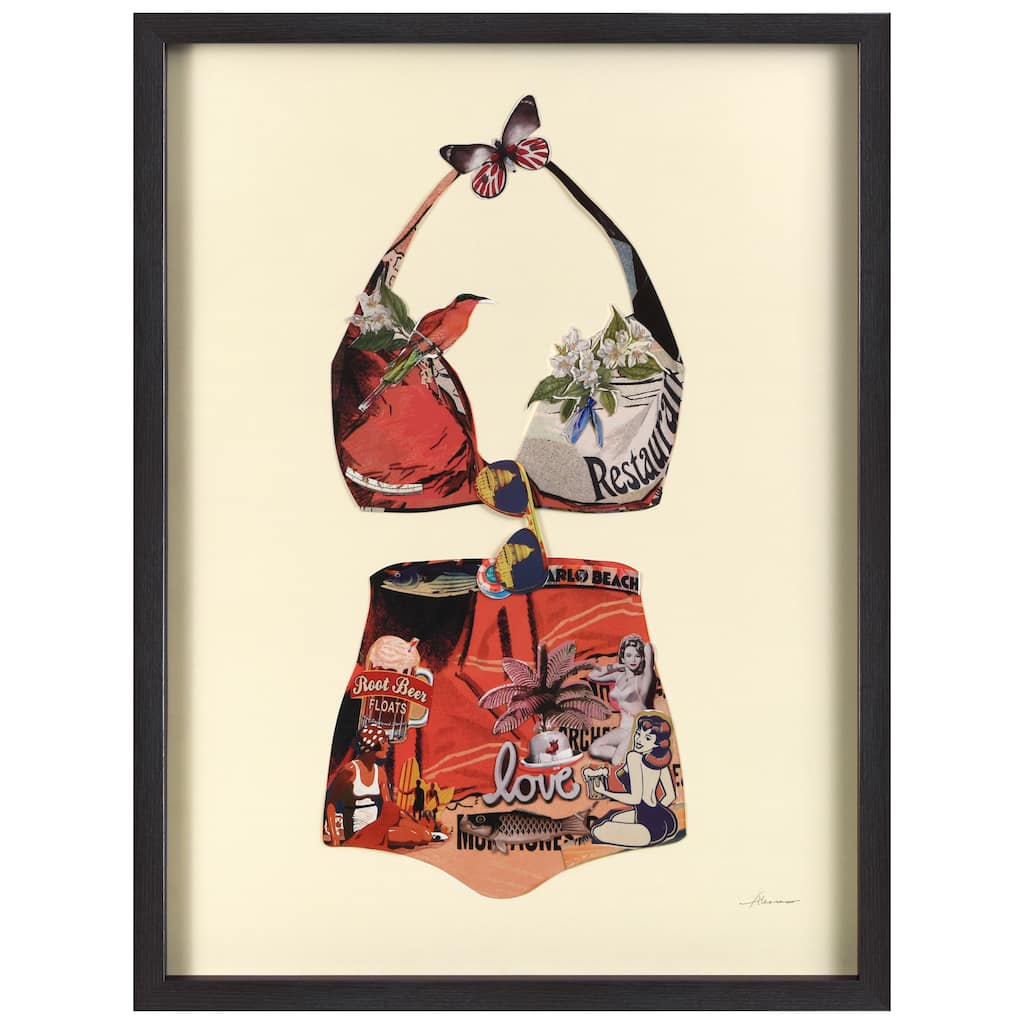 Empire Art "Monte Carlo Beach" Alex Zeng's dimensional collage, under glass & a black shadow box frame