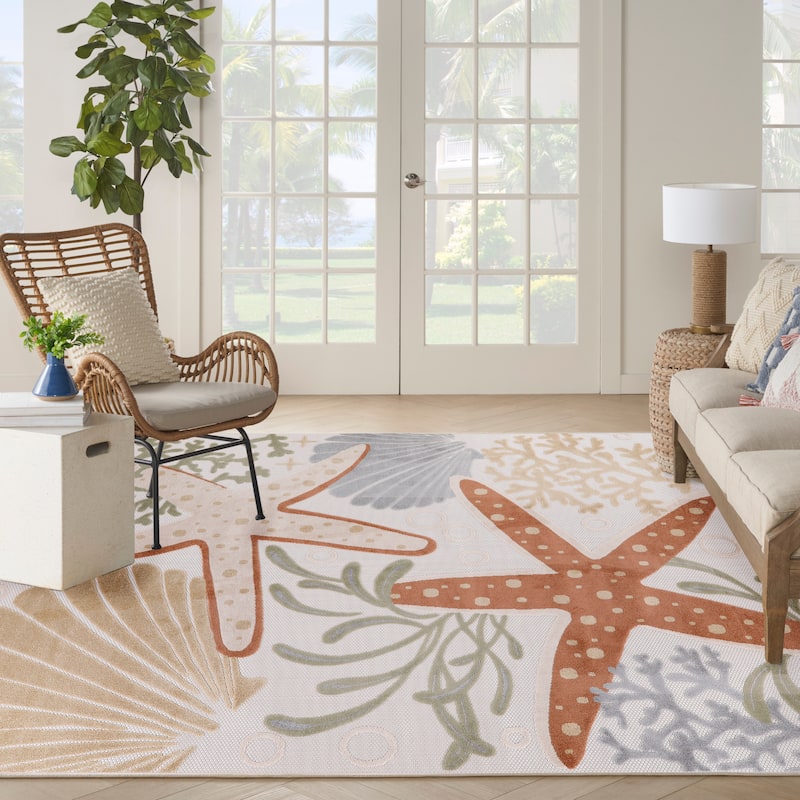 Nourison Aloha Coastal Starfish Indoor/Outdoor Area Rug - 9' x 12' - Ivory/Multi