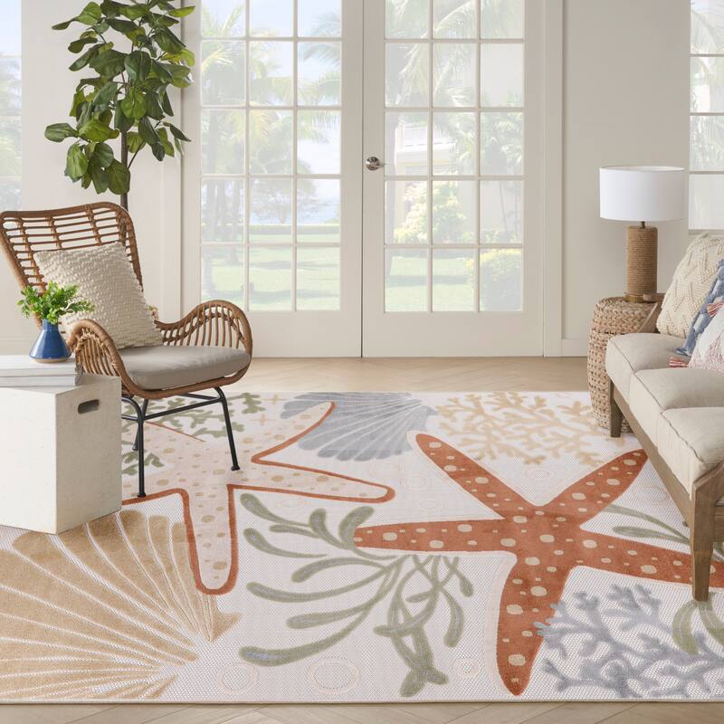 Nourison Aloha Coastal Starfish Indoor/Outdoor Area Rug - 7'10" x 10'6" - Multi/Yellow/Ivory