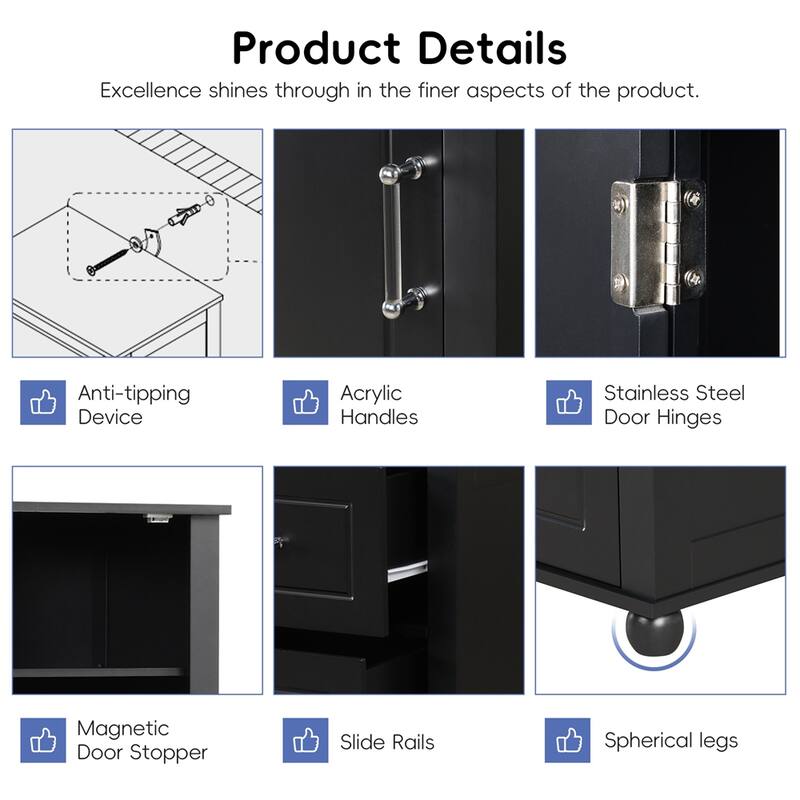 Tall Bathroom Storage Cabinet,Freestanding Storage Cabinet w/Drawers