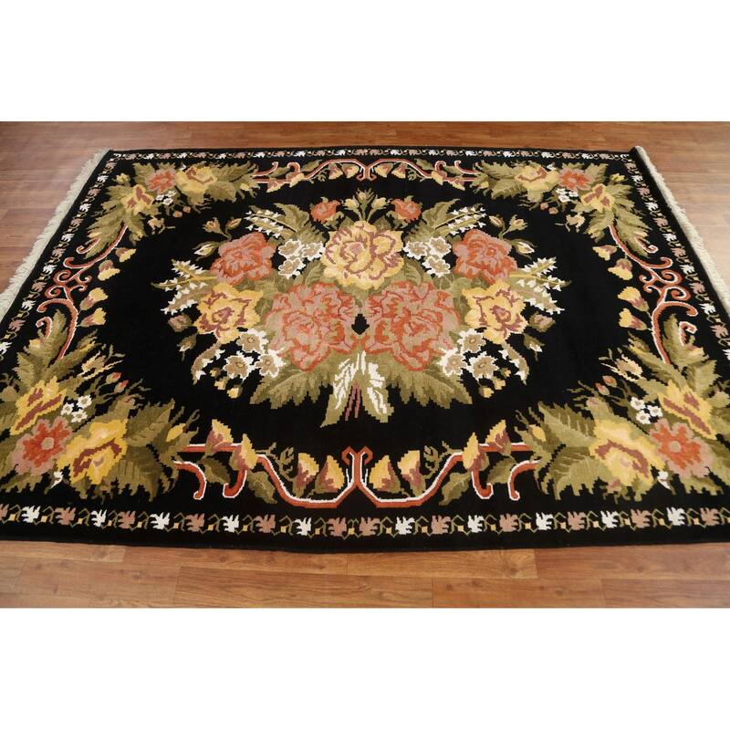 Wool/ Silk Vegetable Dye Aubusson Oriental Area Rug Handmade Carpet - 5'11" x 8'1"