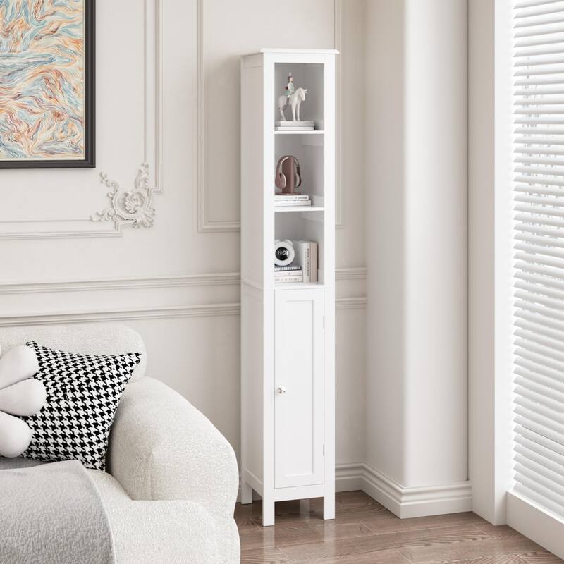 Tall Bathroom Floor Cabinet Slim Display Cabinet with Open Compartments, Side Cabinet Medicine Cabinet with Door