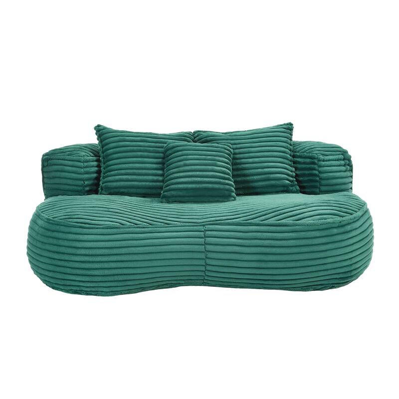 Corduroy Bean Bag Chair, Foam-Filled Lazy Floor Sofa with 3 Pillows, Soft Upholstered Lounge Chair for Adults & Teens