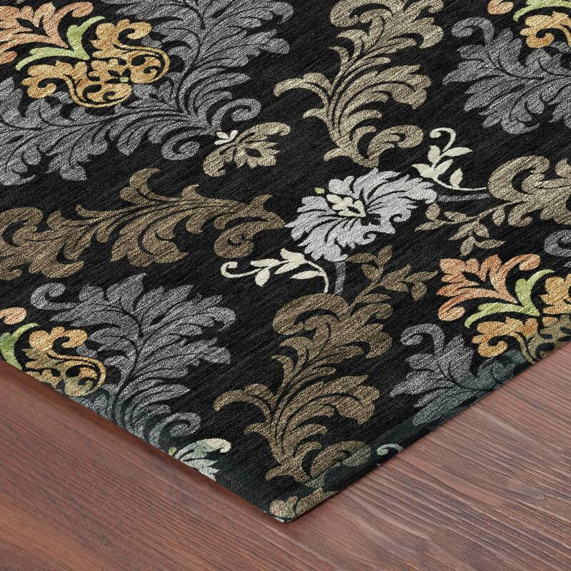 Machine Washable Indoor/ Outdoor Damask Patna Chantille Rug
