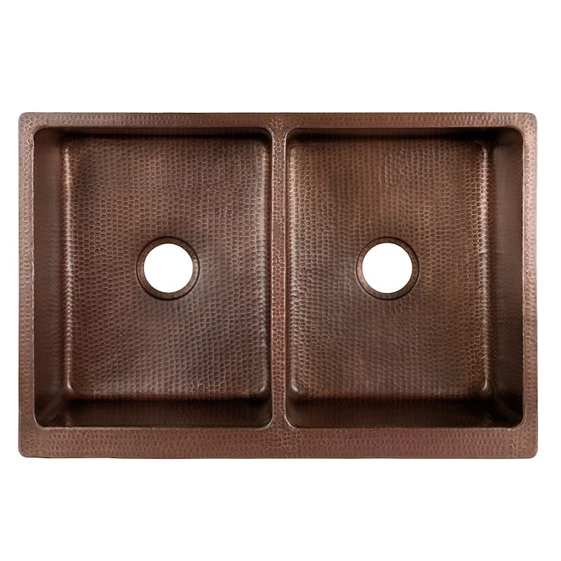 33-in Hammered Antique Copper Apron Front 50/50 Double Basin Kitchen Sink (KA50B33229)