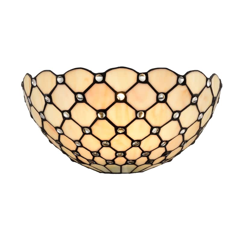Anzio Tiffany Wall Sconce Antique Black & Art Stained Glass Shade with Crystal Beads - Off White & Rustic Bronze