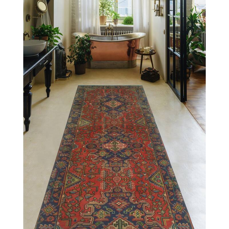 Fine Vintage Distressed Lauren Red/Navy Runner - 3'0" x 7'4"