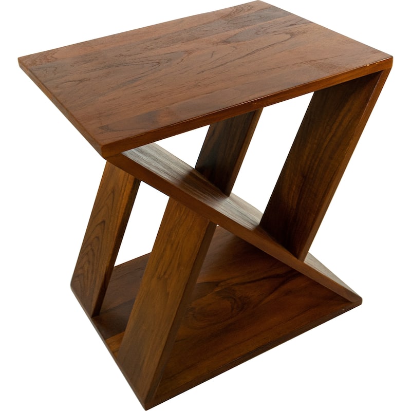 Nordic Style Teak Slatted Stool and End Table - 11.8" L x 15.7" W x 17.7" H