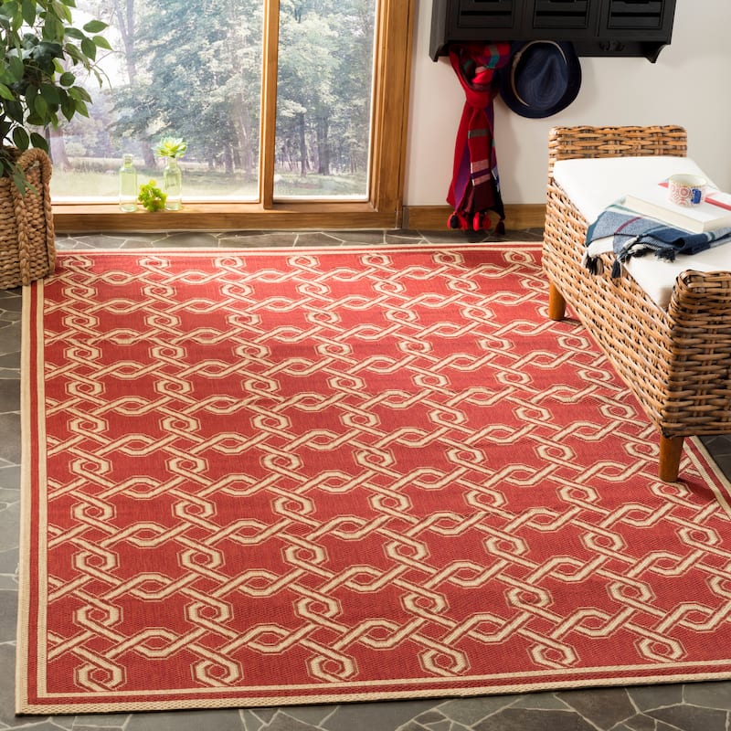 Martha Stewart by SAFAVIEH Ceca Indoor/ Outdoor Waterproof Rug - 5'3" x 7'7" - Red/Creme