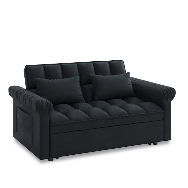 3 in 1 Convertible Sleeper Sofa Bed, Futon Couches with Pillows and Side Pocket, Small Loveseat with Adjustable Backrest