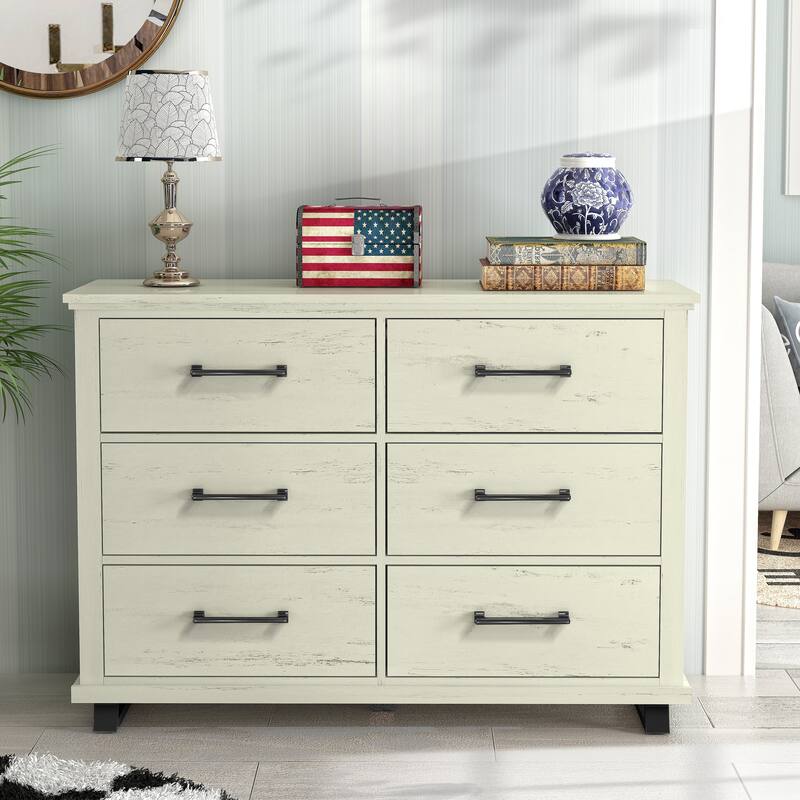 Spacious and Stylish 52" Extra-Wide 6-Drawer Dresser - White