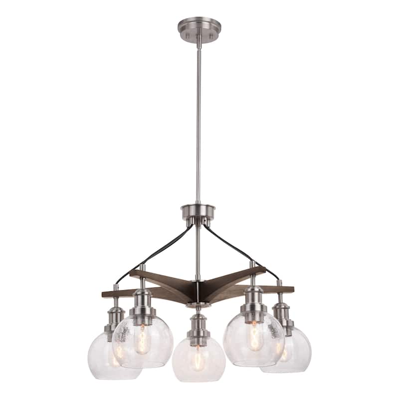 Avondale 25.5-in Satin Nickel and Wood Farmhouse 5 Light Chandelier ...