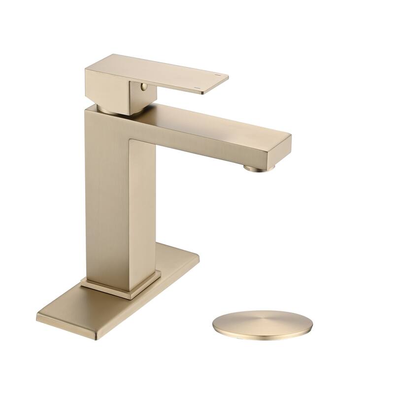 Modern Single Handle Bathroom Sink Faucet with Deck Plate and Drain Assembly, Fingerprint Resistant, Single Hole