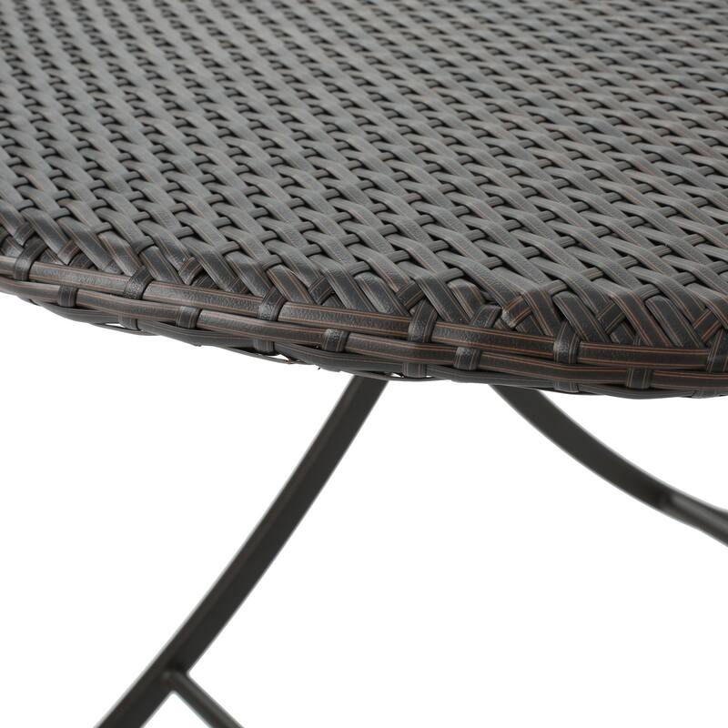 Christopher Knight Home - Lula Outdoor 5-Piece Round Foldable Wicker Dining Set with Umbrella Hole & Cushions