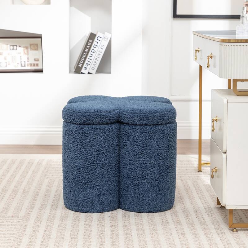 SEYNAR Modern Glam Teddy Velvet Flower Shape Storage Ottoman