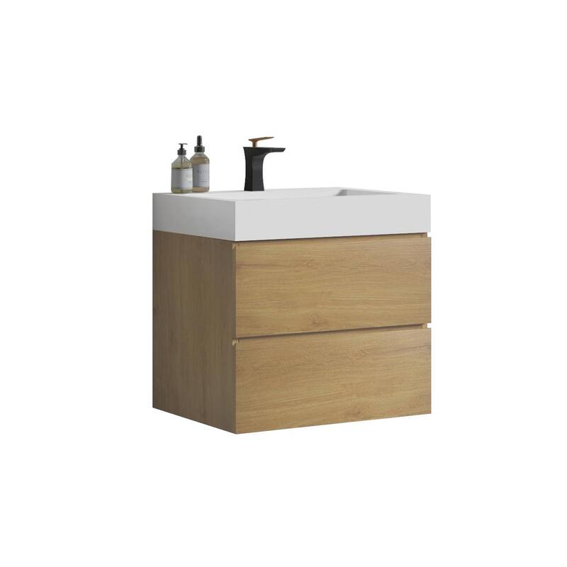 24"Bathroom Vanity with Sink,Wall Mounted Floating Bathroom Vanity,One-Piece Glossy White Sink Basin without Drain and Fauce