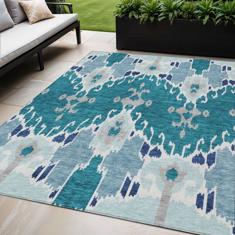 HomeRoots Ikat Transitional Rectangle Outdoor Rug - 5' X 8'