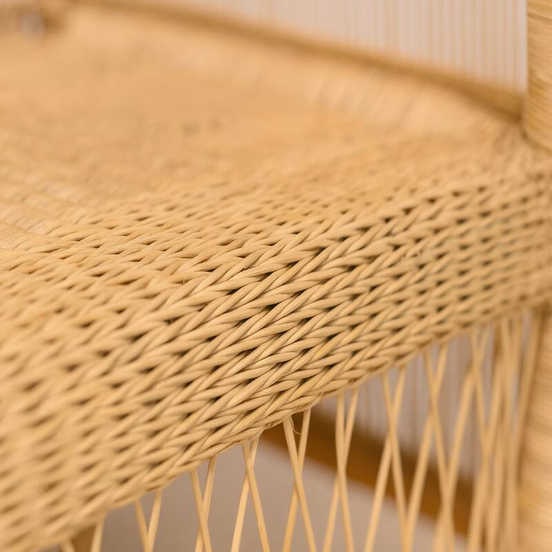 100% Solid Wood Frame Handwoven Natural Rattan Indoor Loveseat, Boho Farmhouse Accent Seating