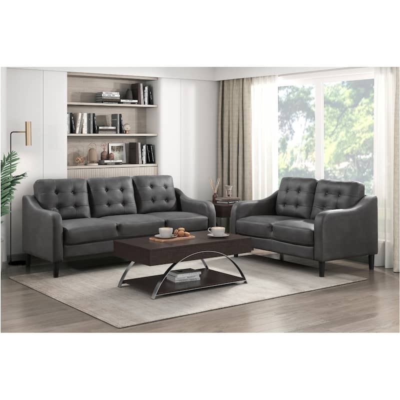 Faust Gray Faux Leather Tufted Living Room Set - 2 Piece
