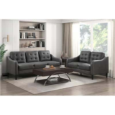 Faust Gray Faux Leather Tufted Living Room Set