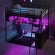 preview thumbnail 3 of 22, Twin/Full Size Loft Bed with LED Light and Bulit-in Desk, Metal Gaming Loft Bedframe with 4 Storage Shelves and Ladder