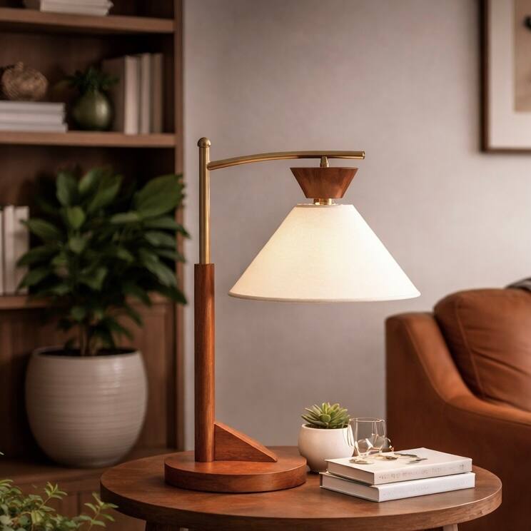 Lorient Wood and Linen Table Lamp with Brushed Gold Accents