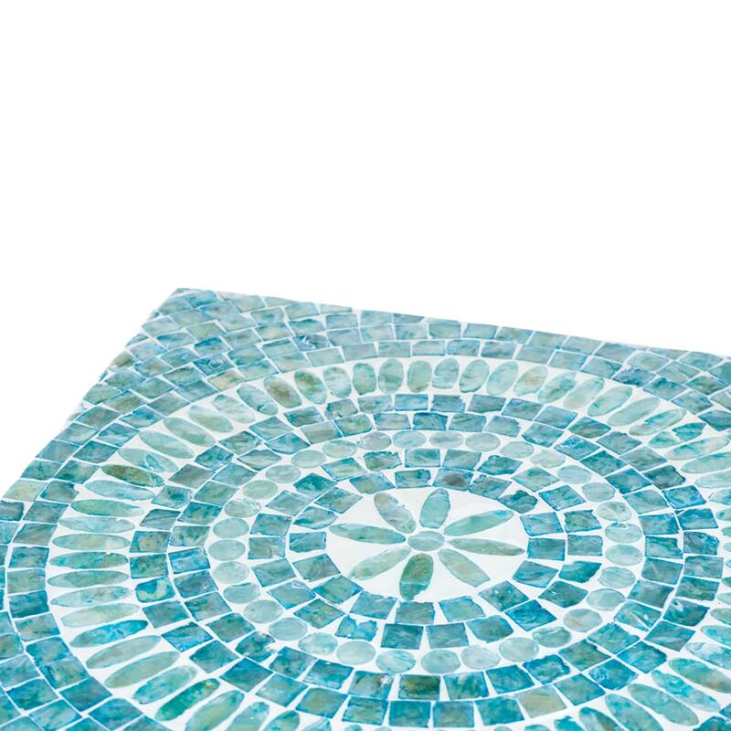 Hourglass Style Geometric Inlay Accent Stool - 17.75" - Turquoise Blue and White