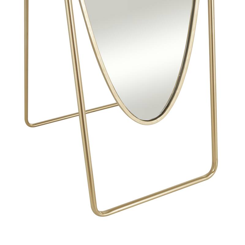 Gold Metal Oval Geometric Room Floor Mirror with Rectangular Frame and Stand - 20"W x 17"L x 66"H