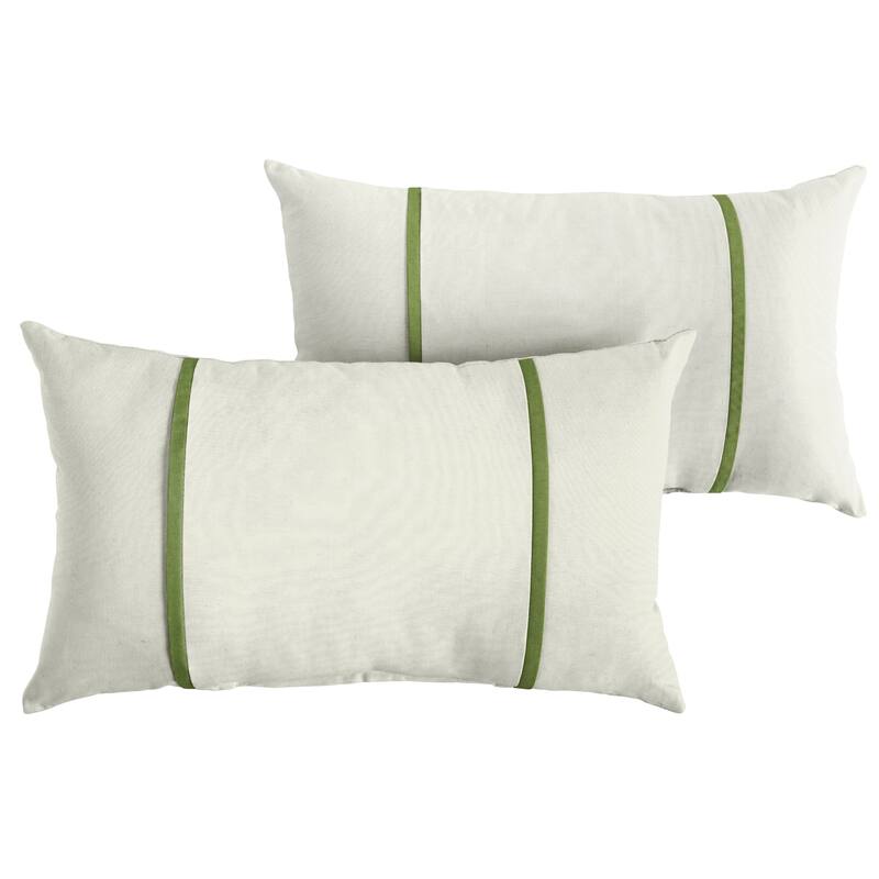 Sorra Home Sunbrella Outdoor Double Petite Flange Pillow Set of 2 - Sunbrella - Canvas Natural/Spectrum Cilantro - 14 in H x 24 in W x 6 in D