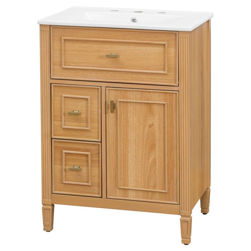 24" Bathroom Vanity with Sink, Bathroom Vanity Cabinet with One Flip Drawer and Two Drawers, Adjustable Shelf
