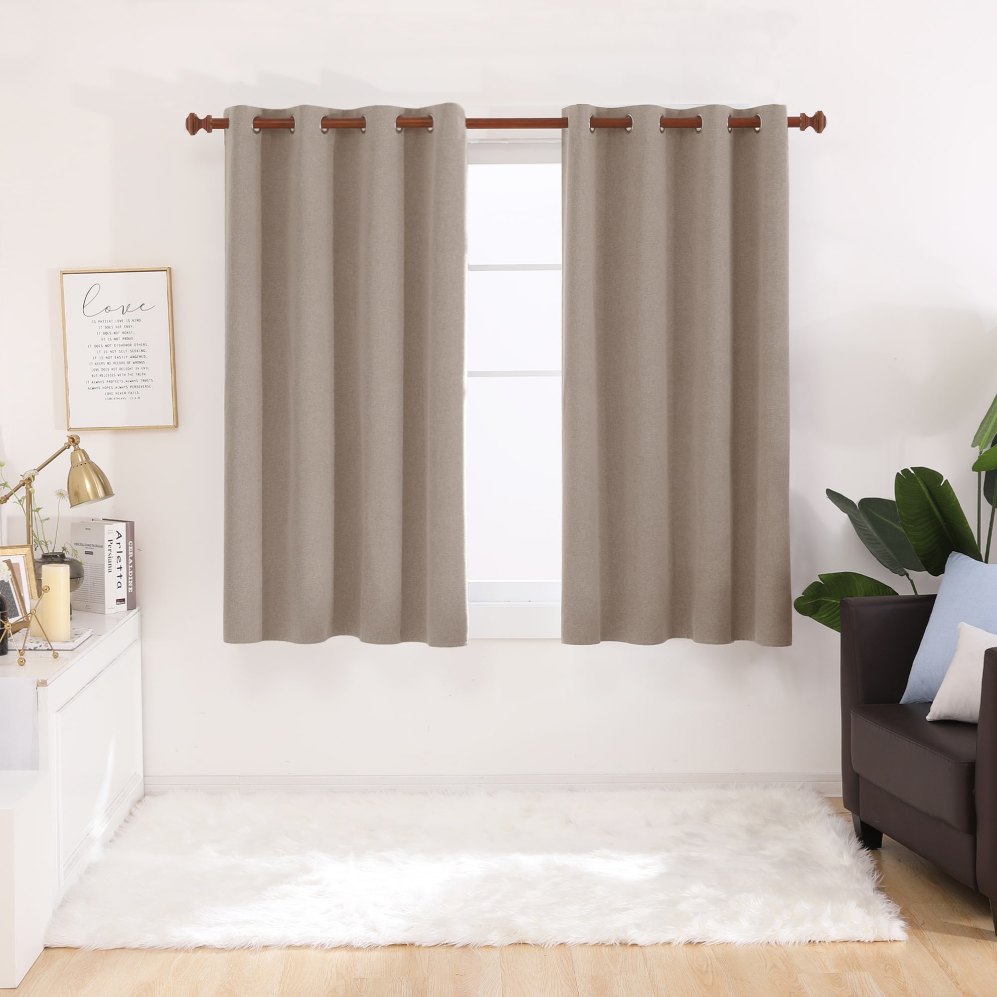 Deconovo Set of 2 100% Blackout Curtains Faux Linen Drapes