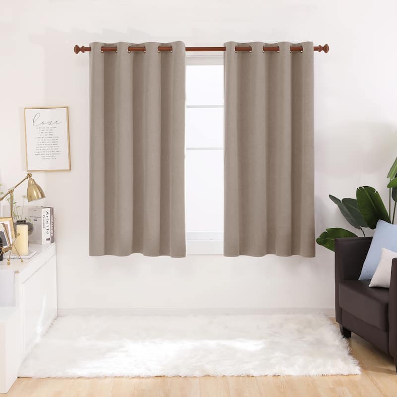 Deconovo Total Blackout Faux Linen Curtains 2 Panels - 52W x 63L - Khaki