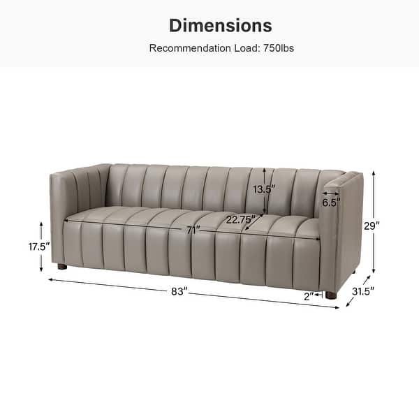 dimension image slide 1 of 10, HULALA HOME Olinto Modern 83''W Genuine Leather Tufted Couch Sofa with Channel Back and Solid Wood Legs