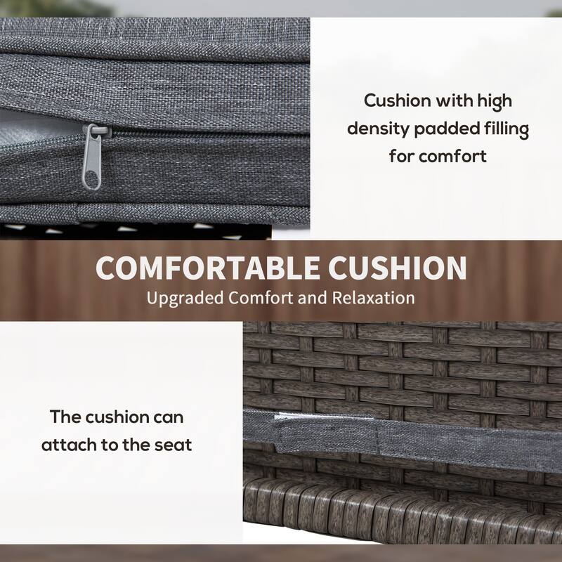 3-Piece Outdoor Wicker Bar Set with Wood-Grain Slatted Table and Cushioned High Back Stools, Weather-Resistant Patio Furniture