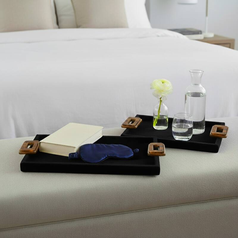 Metal Decorative Trays with Wood Handles - Set of 2 -Black, 16" - 22.0"