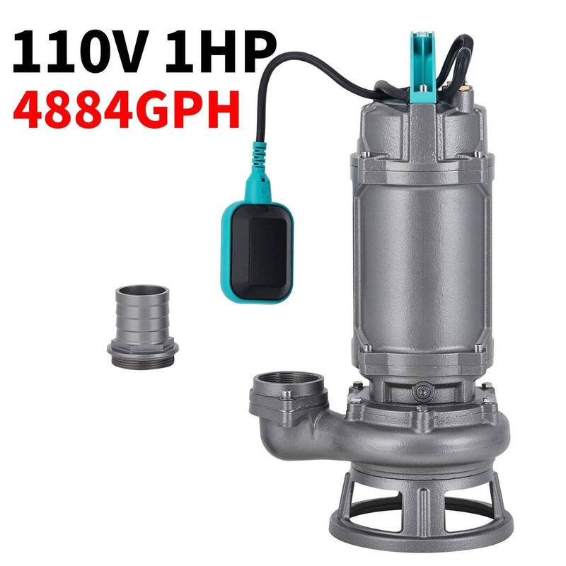 110V 1HP 4884GPH Cast Iron Sewage Effluent Pump for Basement Septic Residential-Sewage - N/A - Silver