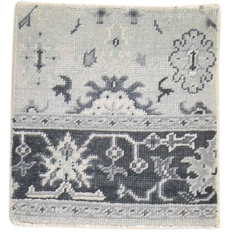 One of a Kind Hand-Knotted Persian 2' Square Oriental Wool Grey Rug - 2' Square