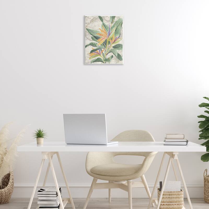 Stupell Tropical Flower over Map Wall Plaque Art Design By June Erica Vess