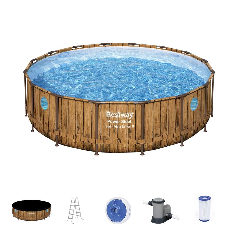 Bestway Power Steel Swim Vista 16' x 48" Round Above Ground Swimming Pool Set - Brown - 192 x 48 in.