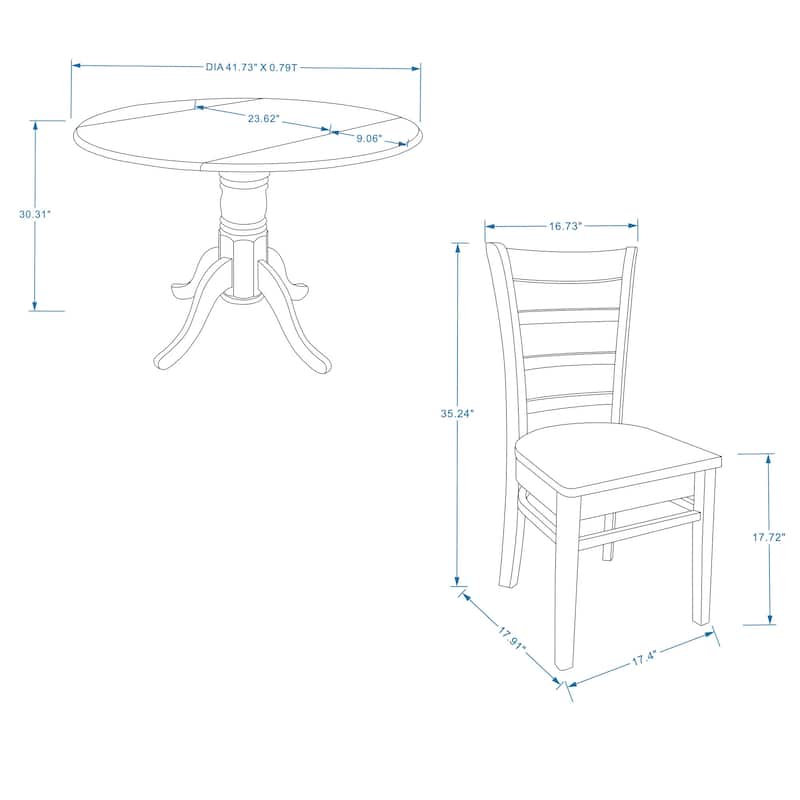 5-Piece Dining Set, 42" Round Drop-Leaf Table and Slat Back Chairs