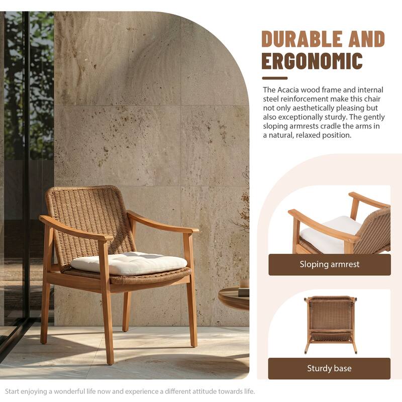 Outdoor Acacia Wood Dining Set with PE Wicker Rattan Dining Chairs And Table with Umbrella Hole 7-Piece Weather-resistant Set