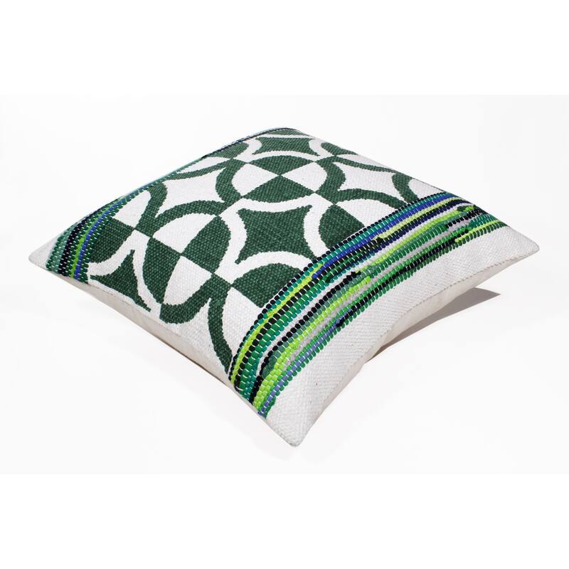 20" Green and White Bordered Diamond Mosaic Square Throw Pillow