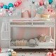 preview thumbnail 1 of 8, Twin over Twin Floor Bunk Bed, Ladder with Storage, Provide Maximum Security: Double Guardrail For Upper Bed,White White - Full