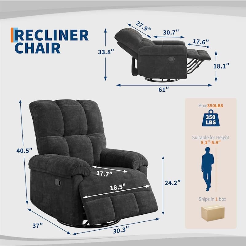 Upholstered Reclining 360°Swivel Rocker Sofa Chair for Living Room, Bedroom